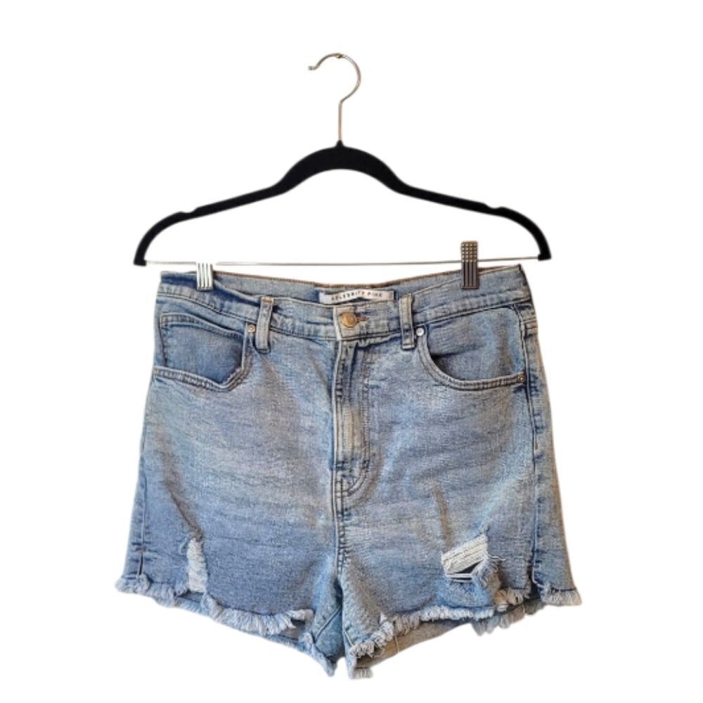 Celebrity Pink Women's Light Wash High Waisted Distressed Denim Shorts Sz 11/30